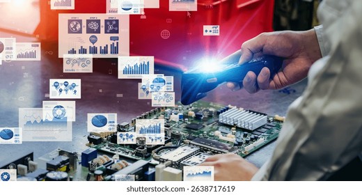 Concept of workers using handheld terminals and digital data