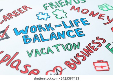 Concept of work-life balance, writing in notebook.
