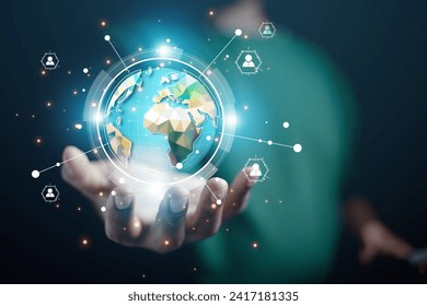 The concept of the world of business industry business man in hand showing future world space business Image from space furnished by NASA.	 - Powered by Shutterstock