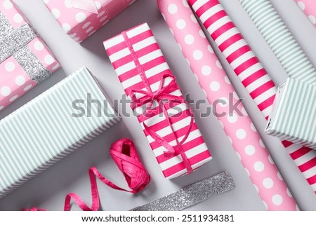 Concept of wrapping gift, composition with wrapping paper