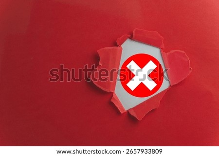Concept for a wrong choice or incorrect answer. A red cross mark symbolizes a 'no' vote, a mistake, or a warning to stop. Negative result or failure symbol on a red background.
