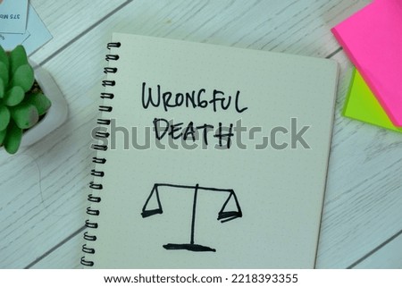 Concept of Wrongful Death write on a book isolated on Wooden Table.