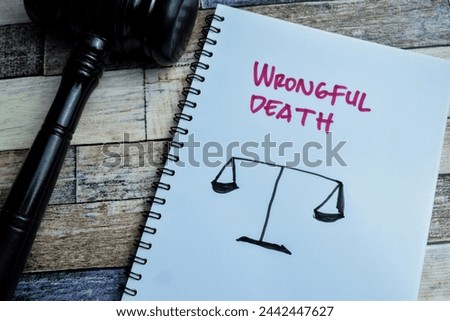 Concept of Wrongful Death write on book isolated on Wooden Table.