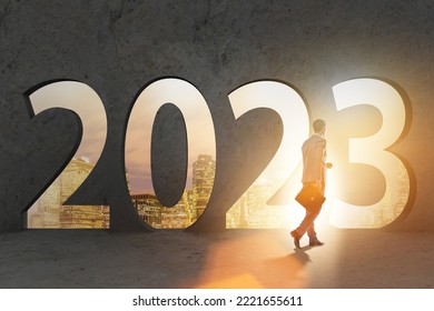 Concept of year 2023 with the businessman - Shutterstock ID 2221655611