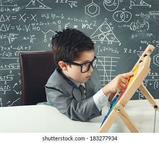 Concept Of Young Genius That Works With Abacus