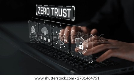 Concept of Zero Trust Security Model with Digital Icons Representing Cloud Computing, Data Protection, and Network Security in a Dark Environment Sigmoid