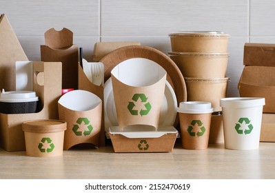 The concept of zero waste and recycling. Use of eco-friendly paper tableware and packaging made from biodegradable materials. - Shutterstock ID 2152470619