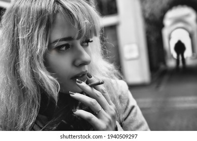 Concepts Against Violence Scared Nervously Smoking Stock Photo ...