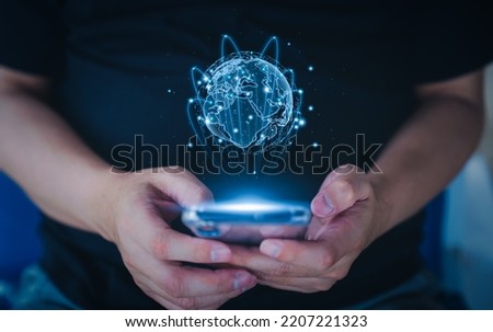 Concepts of global business connections. Businessman using mobile smartphone connected and contact group of business partner worldwide. Digital link tech, big data. Financial and banking