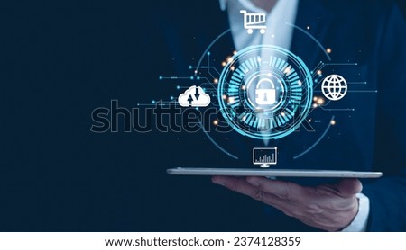Concepts of internet technology and cyber security. Personal data protection, firewall from hacker attacks, cloud computing, blockchain Secure data access.