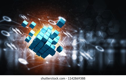 Conceptual background image with cube figure and social connection lines. 3d rendering - Shutterstock ID 1142869388
