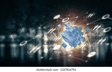 Conceptual background image with cube figure and social connection lines. 3d rendering - Shutterstock ID 1337814794