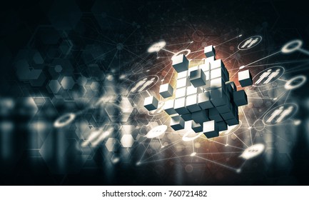 Conceptual background image with cube figure and social connection lines. 3d rendering - Shutterstock ID 760721482