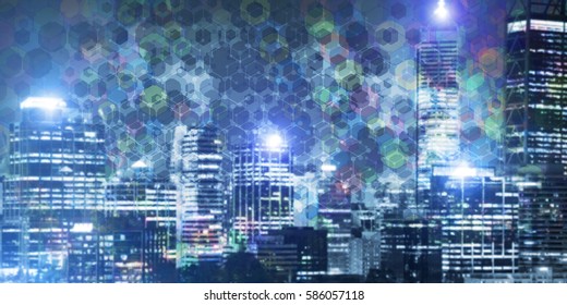 Conceptual Background Image With Night City Scape And Modern Connections Concept