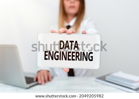 Conceptual caption Data Engineering. Business idea data science that focuses on practical applications of data Intern Starting A New Job Post, Student Presenting Report Studies