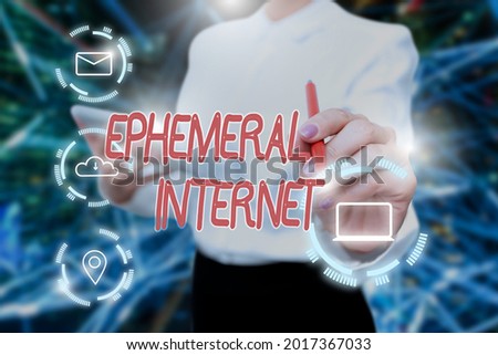 Conceptual caption Ephemeral Internet. Internet Concept Temporary access to digital wireless connection Lady In Uniform Holding Tablet In Hand Virtually Typing Futuristic Tech.