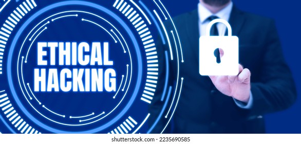 Conceptual caption Ethical Hacking. Internet Concept act of locating weaknesses and vulnerabilities of computer