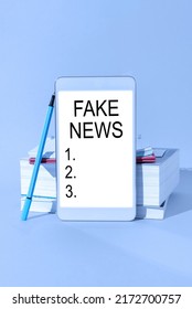 Conceptual Caption Fake News. Internet Concept Giving Information To Showing That Is Not True By The Media -47501