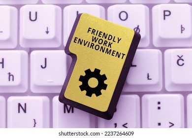 Conceptual caption Friendly Work Environment. Word for future city smart, modern, highrise buildings environment - Shutterstock ID 2237264609