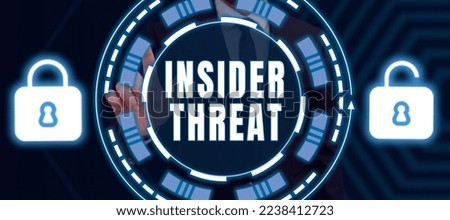 Conceptual caption Insider Threat. Word Written on security threat that originates from within the organization