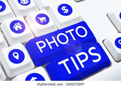 Conceptual caption Photo Tips  Business overview Suggestions to take good pictures Advices for great photography