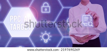 Conceptual caption Ppc Ad Target. Business showcase Pay per click advertising marketing strategies online campaign Woman Using Virtual Reality Simulator And Gesturing During Training.