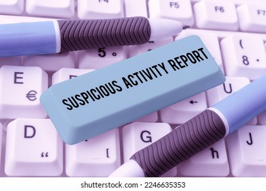 Conceptual caption Suspicious Activity Report. Word Written on account or statement describing the danger and risk of any actions