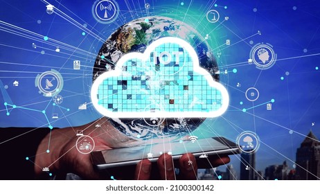 Conceptual cloud computing and data storage technology for future innovation . 3D render computer graphic .