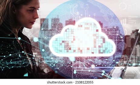 Conceptual cloud computing and data storage technology for future innovation . 3D render computer graphic . - Shutterstock ID 2108122055