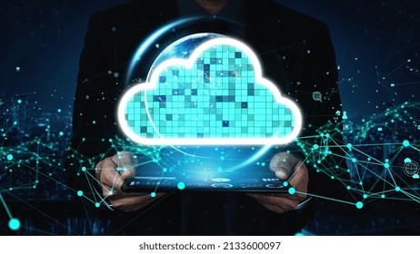 Conceptual cloud computing and data storage technology for future innovation . 3D render computer graphic .