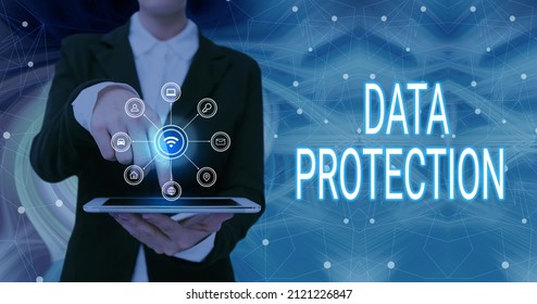 Conceptual display Data Protection. Business approach Protect IP addresses and personal data from harmful software Lady Pressing Screen Of Mobile Phone Showing The Futuristic Technology - Shutterstock ID 2121226847