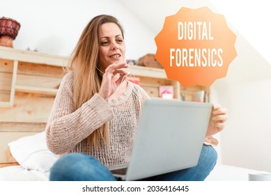 Conceptual display Digital Forensics. Concept meaning investigation of material found in digital devices Casual Internet Surfing, Student Researching Online Websites