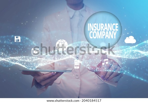 Conceptual\
display Insurance Company. Business overview company that offers\
insurance policies to the public Lady In Uniform Holding Tablet In\
Hand Virtually Tapping Futuristic\
Tech.