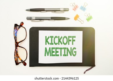 Conceptual Display Kickoff Meeting. Internet Concept Special Discussion On The Legalities Involved In The Project Office Supplies Over Desk With Keyboard And Glasses And Coffee Cup For Working