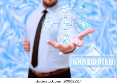 Conceptual Display Non Profit. Conceptual Photo An Activity Not Making Or Conducted Primarily For A Profit Gentelman Uniform Standing Holding New Futuristic Technologies.