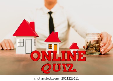 Conceptual Display Online Quiz. Conceptual Photo Game Or A Mind Sport That Are Published On The Internet Different Plans For Houses Represented By Business Woman