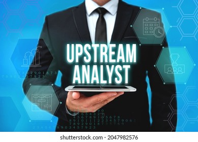 Conceptual Display Upstream Analyst. Conceptual Photo Advocacy Strategies In Support Of Environmental Issues Man In Office Uniform Holding Tablet Displaying New Modern Technology.