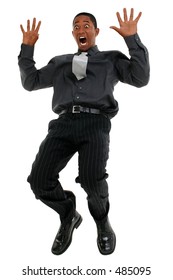 Conceptual Falling Scared Screaming Business Man Adult In Black Suit And Tie.