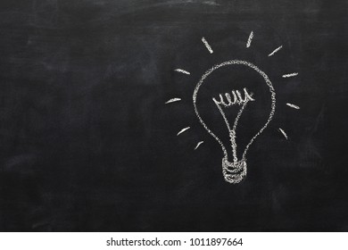 Conceptual idea background with copy space. Lightbulb drawn on black chalkboard. Inspiration and creativity