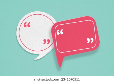For conceptual image about communication and social media, customer feedback, Blank correspondence white and pink grunge  paper speech bubbles on rough light green paper texture - Shutterstock ID 2341090511