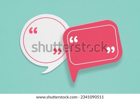 For conceptual image about communication and social media, customer feedback, Blank correspondence white and pink grunge  paper speech bubbles on rough light green paper texture