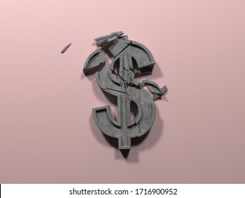 Conceptual image with broken stone, concrete dollar sign. Dollar Symbol breaking apart. financial crisis. collapse in economy. - Powered by Shutterstock