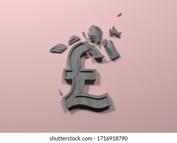 Conceptual image with broken stone, concrete U.K. pound sign. Pound Symbol breaking apart. financial crisis. collapse in economy. - Powered by Shutterstock