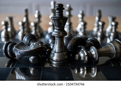 The conceptual image of chess on board present the symbolic of win ,lose , leader ,planning , games 