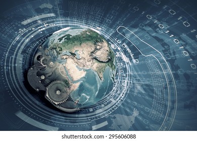 Conceptual image with Earth planet made of gears. Elements of this image are furnished by NASA - Powered by Shutterstock