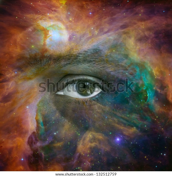Conceptual image\
of human eye looking through a nebula in the Universe. Elements of\
this image furnished by\
NASA