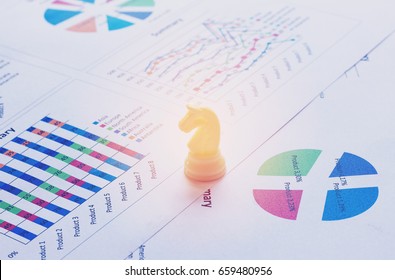 Conceptual Image Knight Chess Stand In The Middle Of Summary Business Graph Report.