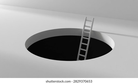 A conceptual image of a ladder emerging from a deep, dark hole, representing overcoming challenges and finding a way out of difficult situations.