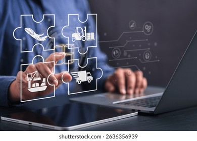 Conceptual image of logistics and supply chain system showing global transport, warehouse, and digital integration, highlighting efficiency, innovation, and sustainable green logistics solutions.