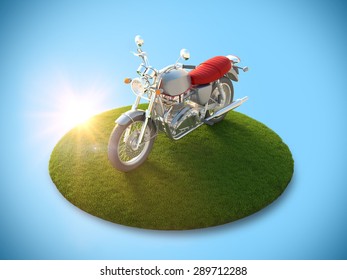 Conceptual image motorcycle flying island